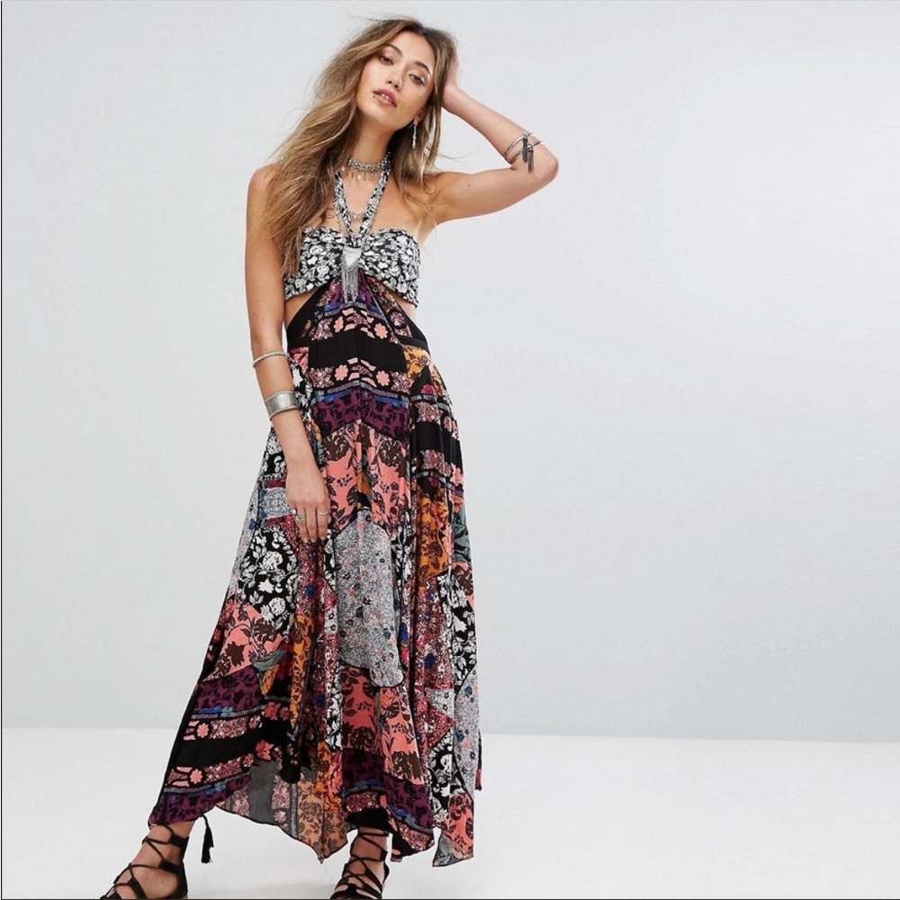 Free people black mixed print california love maxi dress